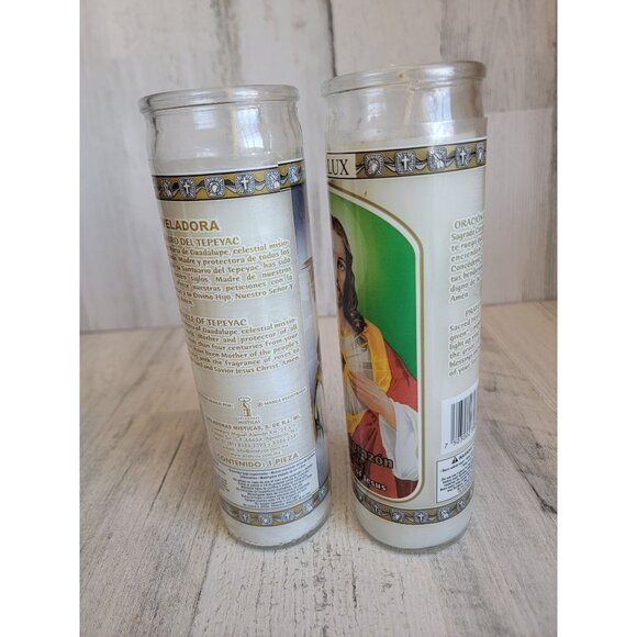 Religious Hail Mary Jesus candle tall set home decor - Picture 7 of 9